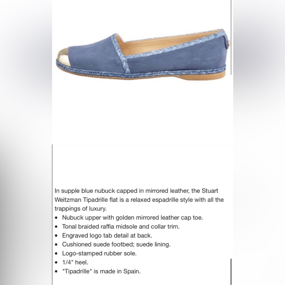 Stuart Weitzman Tipadrille Blue Jean Espadrille Mirror toe Shoes